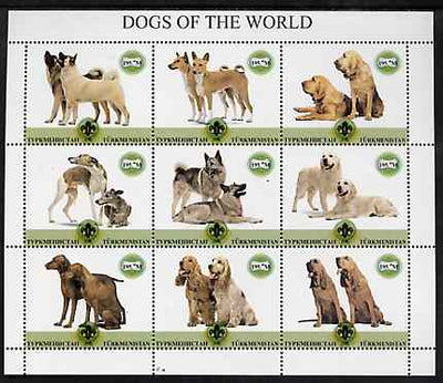 Turkmenistan 2001 ? Dogs of the World perf sheetlet containing 9 values each with Scout logo unmounted mint