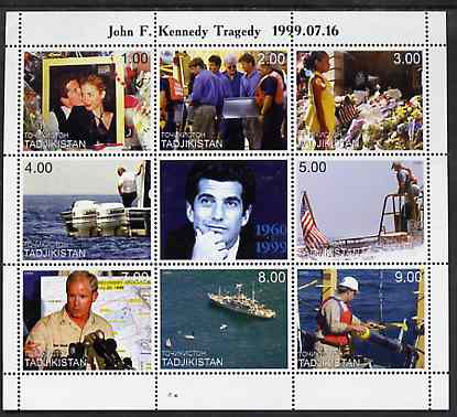 Tadjikistan 1999 John Kennedy Jnr #2 (horiz format) perf sheetlet containing 9 values unmounted mint