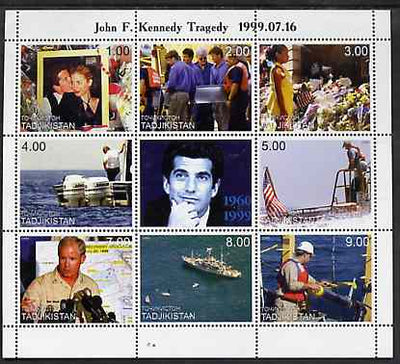 Tadjikistan 1999 John Kennedy Jnr #2 (horiz format) perf sheetlet containing 9 values unmounted mint