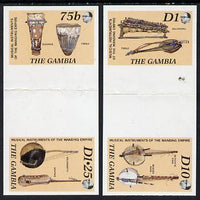 Gambia 1987 Musical Instruments the set of 4 (2 se-tenant gutter pairs folded through gutters) from the Format archive imperf sheet, as SG 686-89