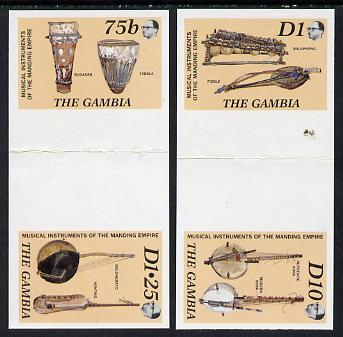 Gambia 1987 Musical Instruments the set of 4 (2 se-tenant gutter pairs folded through gutters) from the Format archive imperf sheet, as SG 686-89