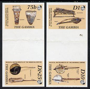 Gambia 1987 Musical Instruments the set of 4 (2 se-tenant gutter pairs folded through gutters) from the Format archive imperf sheet, as SG 686-89