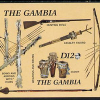 Gambia 1987 Musical Instruments (with Rifle, Bow & Arrows, Spear etc) imperf m/sheet from one of the two Format archive imperf proof sheets, as SG MS 690. NOTE - this item has been selected for a special offer with the price significantly reduced