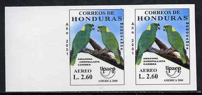 Honduras 2001 America - AIDS Awareness Campaign 2L60 Amazon Parrot imperf marginal proof pair unmounted mint as SG1612