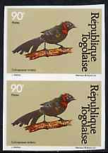 Togo 1981 Whydah 90f imperf pair from Birds set unmounted mint, as SG 1532