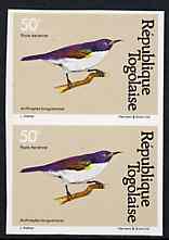 Togo 1981 Sunbird 50f imperf pair from Birds set unmounted mint, as SG 1533