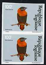 Togo 1981 Red Bishop 100f imperf pair from Birds set unmounted mint, as SG 1534