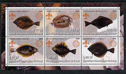 Congo 2002 Fish #3 (flat fish) perf sheetlet containing set of 6 values, each with Scouts & Guides Logos unmounted mint