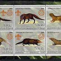 Congo 2002 Mongooses perf sheetlet containing set of 6 values, each with Scouts & Guides Logos unmounted mint