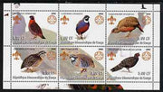Congo 2002 Game Birds perf sheetlet containing set of 6 values, each with Scouts & Guides Logos unmounted mint
