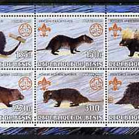 Benin 2002 Porcupines perf sheetlet containing set of 6 values, each with Scouts & Guides Logos unmounted mint