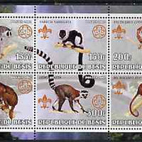 Benin 2002 Lemurs perf sheetlet containing set of 6 values, each with Scouts & Guides Logos unmounted mint
