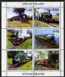 Buriatia Republic 1999 Steam Trains sheetlet containing complete set of 6 values unmounted mint