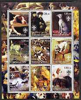 Turkmenistan 2002 Paintings with Dogs #1 perf sheetlet containing 9 values, each with Scouts Logo unmounted mint