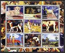 Turkmenistan 2002 Paintings with Dogs #2 perf sheetlet containing 9 values, each with Scouts Logo unmounted mint