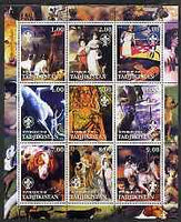 Tadjikistan 2002 Paintings with Dogs #1 perf sheetlet containing 9 values, each with Scouts Logo unmounted mint