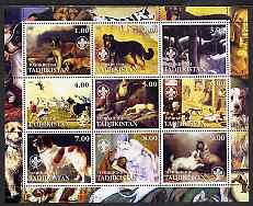 Tadjikistan 2002 Paintings with Dogs #2 perf sheetlet containing 9 values, each with Scouts Logo unmounted mint