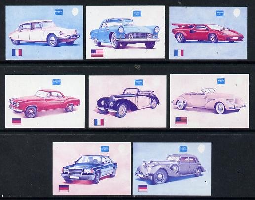 Gambia 1987 Ameripex (Cars) the set of 8 each imperf and printed in magenta & blue colours only, ex Format archive proof sheet, as SG 650-57. NOTE - this item has been selected for a special offer with the price significantly reduced