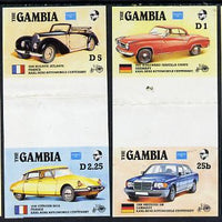 Gambia 1987 Ameripex (Cars) the set of 8 in imperf se-tenant gutter pairs (4 pairs folded through gutters) ex Format archive proof sheet, as SG 650-57