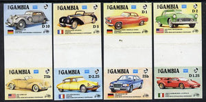 Gambia 1987 Ameripex (Cars) the set of 8 in imperf se-tenant gutter pairs (4 pairs folded through gutters) ex Format archive proof sheet, as SG 650-57