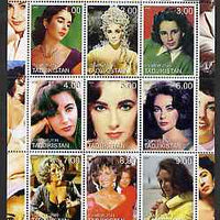 Tadjikistan 2000 Elizabeth Taylor perf sheetlet containing 9 values unmounted mint