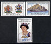Antigua - Redonda 1985 Royal Visit set of 3 (The Queen, Royal Arms & HMY Britannia) unmounted mint