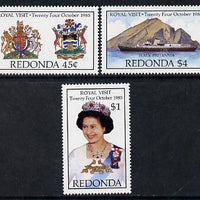 Antigua - Redonda 1985 Royal Visit set of 3 (The Queen, Royal Arms & HMY Britannia) unmounted mint