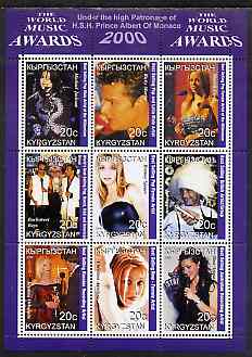 Kyrgyzstan 2000 The World Music Awards perf sheetlet containing 9 values unmounted mint (M Jackson, Britney, Tina Arena, Ricky Martin, etc)