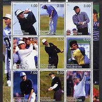 Tadjikistan 2000 Golf Stars perf sheetlet containing 9 values unmounted mint (Seve, Player, Nicklaus, etc)