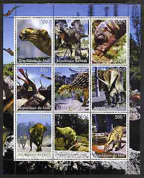 Mali 1998 Dinosaurs perf sheetlet containing 9 values unmounted mint