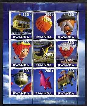 Rwanda 2000 Balloons perf sheetlet containing 9 values unmounted mint