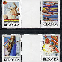 Antigua - Redonda 1984 Olympic Games (Canoeing, Rowing, Water Polo & Swimming) set of 4 in 2 se-tenant gutter pairs (folded through gutters but rare being from the Format archive sheet) unmounted mint