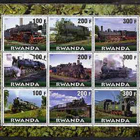 Rwanda 2000 Steam Locos #1 (horiz format) perf sheetlet containing 9 values unmounted mint