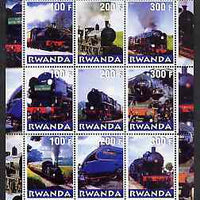 Rwanda 2000 Steam Locos #2 (Vert format) perf sheetlet containing 9 values unmounted mint