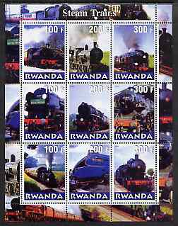 Rwanda 2000 Steam Locos #2 (Vert format) perf sheetlet containing 9 values unmounted mint