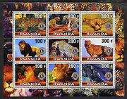 Rwanda 2001 Big Cats perf sheetlet containing 9 values each with Lions International Logo, unmounted mint