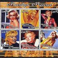 Congo 2001 Marilyn Monroe #1 perf sheetlet containing 6 values unmounted mint