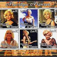 Congo 2001 Marilyn Monroe #3 perf sheetlet containing 6 values unmounted mint