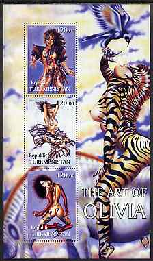Turkmenistan 2001 Fantasy Art of Olivia perf sheetlet containing 3 values unmounted mint