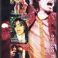 Turkmenistan 2001 Rolling Stones perf sheetlet containing 3 values unmounted mint