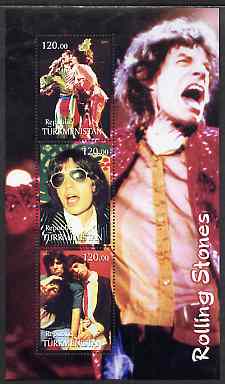 Turkmenistan 2001 Rolling Stones perf sheetlet containing 3 values unmounted mint