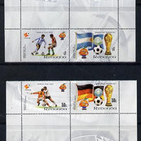 Antigua - Redonda 1982 Football World Cup set of 8 in 2 se-tenant gutter blocks (rare being from the Format archive sheet) unmounted mint