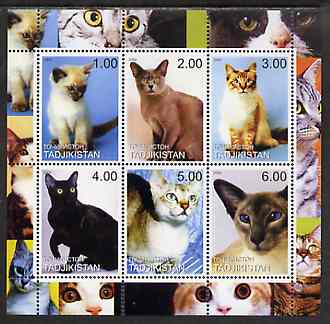 Tadjikistan 2000 Domestic Cats #2 perf sheetlet containing 6 values unmounted mint (vertical format)