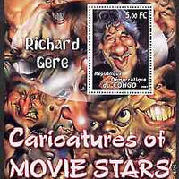 Congo 2001 Caricatures of Movie Stars - Richard Gere perf souvenir sheet unmounted mint
