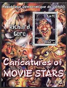 Congo 2001 Caricatures of Movie Stars - Richard Gere perf souvenir sheet unmounted mint