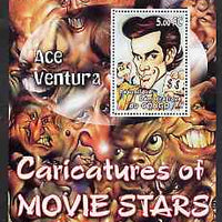 Congo 2001 Caricatures of Movie Stars - Ace Ventura perf souvenir sheet unmounted mint