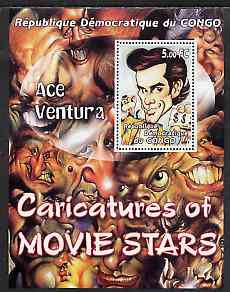 Congo 2001 Caricatures of Movie Stars - Ace Ventura perf souvenir sheet unmounted mint