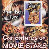 Congo 2001 Caricatures of Movie Stars - Harrison Ford perf souvenir sheet unmounted mint