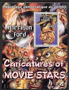 Congo 2001 Caricatures of Movie Stars - Harrison Ford perf souvenir sheet unmounted mint