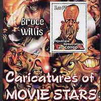 Congo 2001 Caricatures of Movie Stars - Bruce Willis perf souvenir sheet unmounted mint